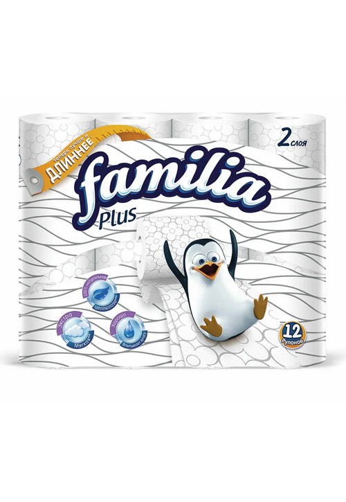 БУМАГА ТУАЛЕТНАЯ FAMILIA PLUS WHITE 2-СЛОЯ 12 РУЛОНОВ